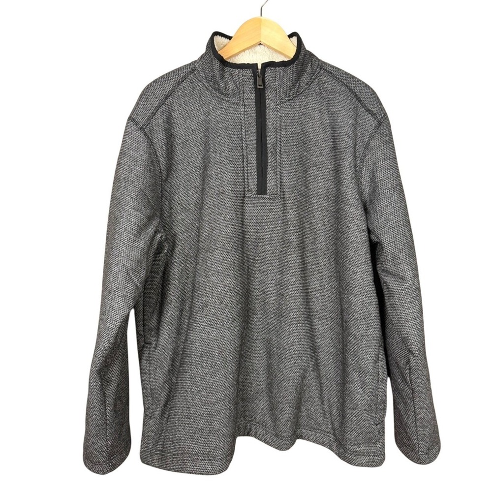 ORVIS Mens XXL 2XL Sherpa Lined Quarter Zip Pullover Sweater Gray Textured